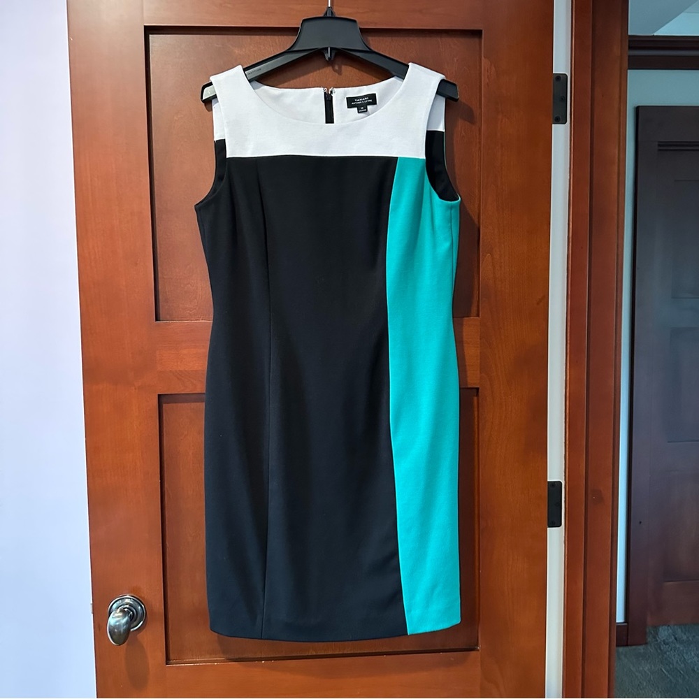 Tahari Ponte Stretch Color Block Sleeveless Pencil Dress